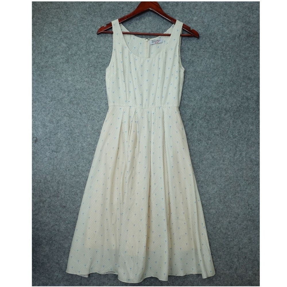 HVN Women Silk Midi Dress 0 XS Cream 1950s Retro Rockabilly Palm Dot Resort $495